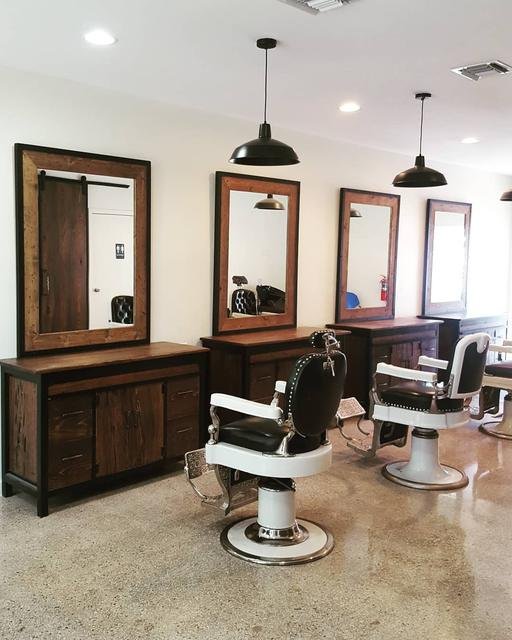 Framed vanity mirrors in a barbershop